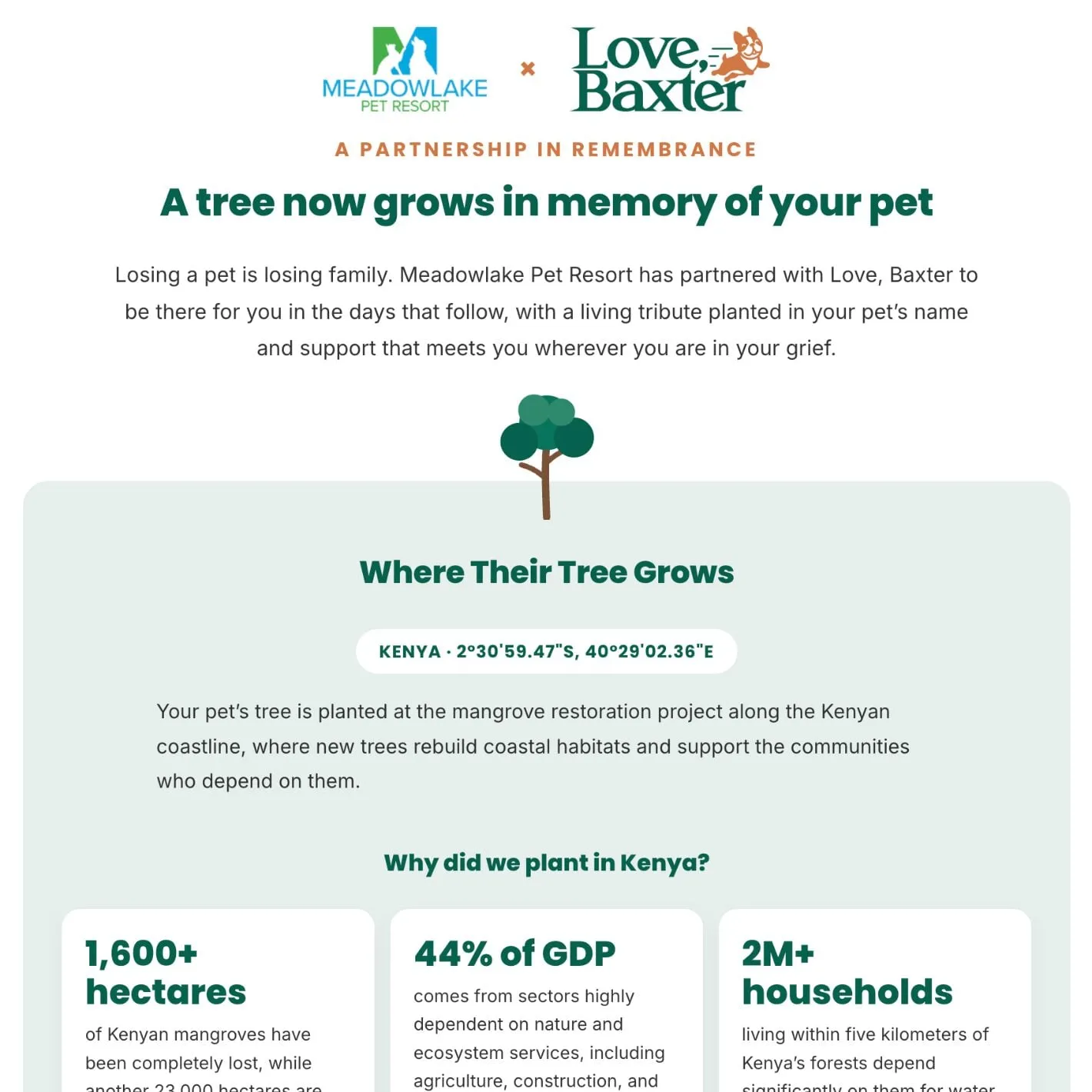 A co-branded Love, Baxter partner landing page